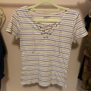 Striped Lace-up Crop Top